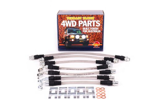 Braided Brake HOSE KIT SUIT TO 2" Raised SUSP. suits ABS – Toyota Land Cruiser 70 Series