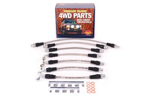 Braided Brake HOSE KIT SUIT TO 2" Raised SUSP. suits ABS – Toyota Land Cruiser 70 Series