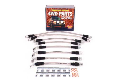 Braided Brake HOSE KIT SUIT TO 2" Raised SUSP. SUIT ABS & SC – Toyota Land Cruiser 70 Series